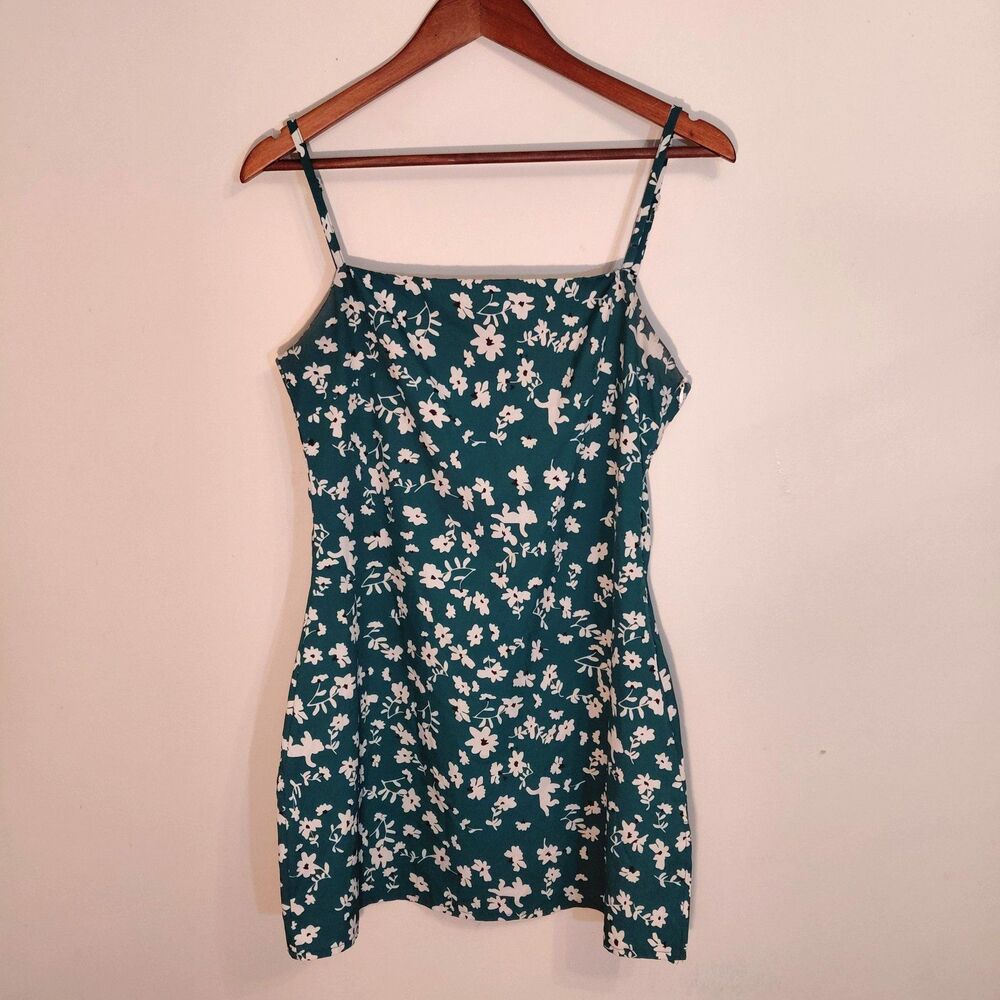 Green Ditsy Floral Slip Dress Women’s Size S 90s Vintage Cottagecore Summer Mini